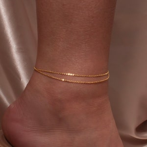 Simple double chain anklet personalized initial coin anklets minimalist 16K gold plated anklets