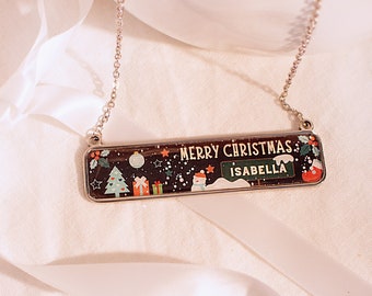 Christmas gift necklace your name letter holiday gift Merry Christmas necklace