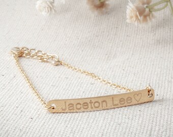 Personalized Name bracelet Anniversary gift Hand stamped Gold Silver plated Dainty Birthday gift for Daughter