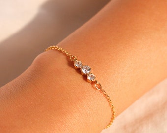Gold Triple cubic bracelet 16K gold plated zirconia shiny bracelets best gift for her