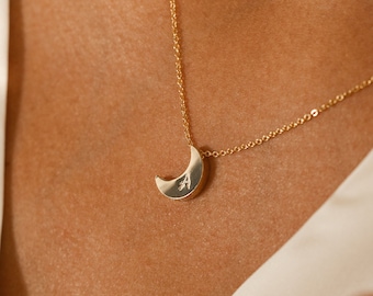 Moon Charm Necklace With Your Own Initial personalized Gifts For Her Moon Handmade Necklace Dainty Charm Necklace