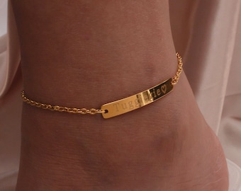 16k gold Custom plated Name Bar Anklet by Engraved Charm Ankle Bracelets