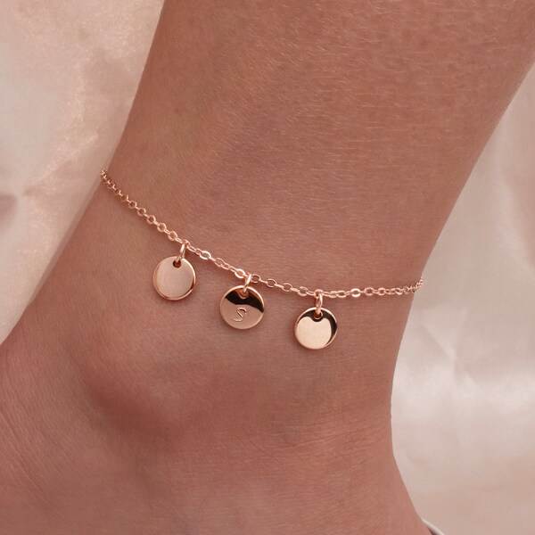 Triple Coin initial anklets hand stamped cute your initial anklet best gift for her valentines day gift ankle bracelet