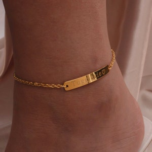 16k gold Custom plated Name Bar Anklet by Engraved Charm Ankle Bracelets