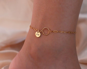 Name Circle Anklet Unique Ring Coin Anklets Initial anklets cute Anklet Gift for her