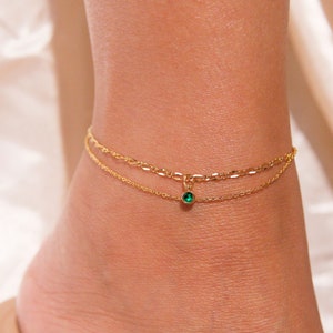 Gold Birthstone Anklet: Layered Chain Trendy Anklet