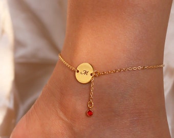 Birthstone Initial Anklet: 16k Gold Plated Charm, Trendy Gift