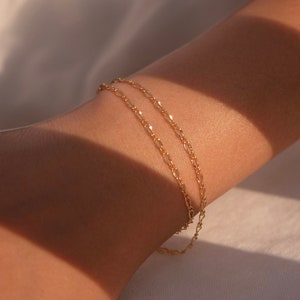 Gold glitter chain double layered bracelets personalized initial gold plated bracelet valentines day gift