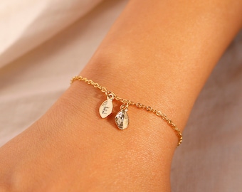 Personalized leaf bracelet your initial bracelets gold rose gold silver customized bracelet
