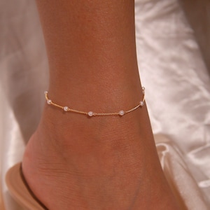 Gold pearl anklet dainty pearl anklets summer jewelry, Christmas gift, Holiday gift ideas