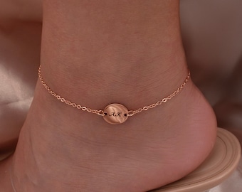 Personalized coin disc anklet Christmas gift ankle bracelets gift for her 16K gold plated