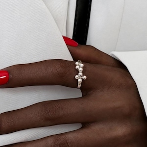 Sterling Silver Dangling Ball Ring Moving Ball Charm Rings