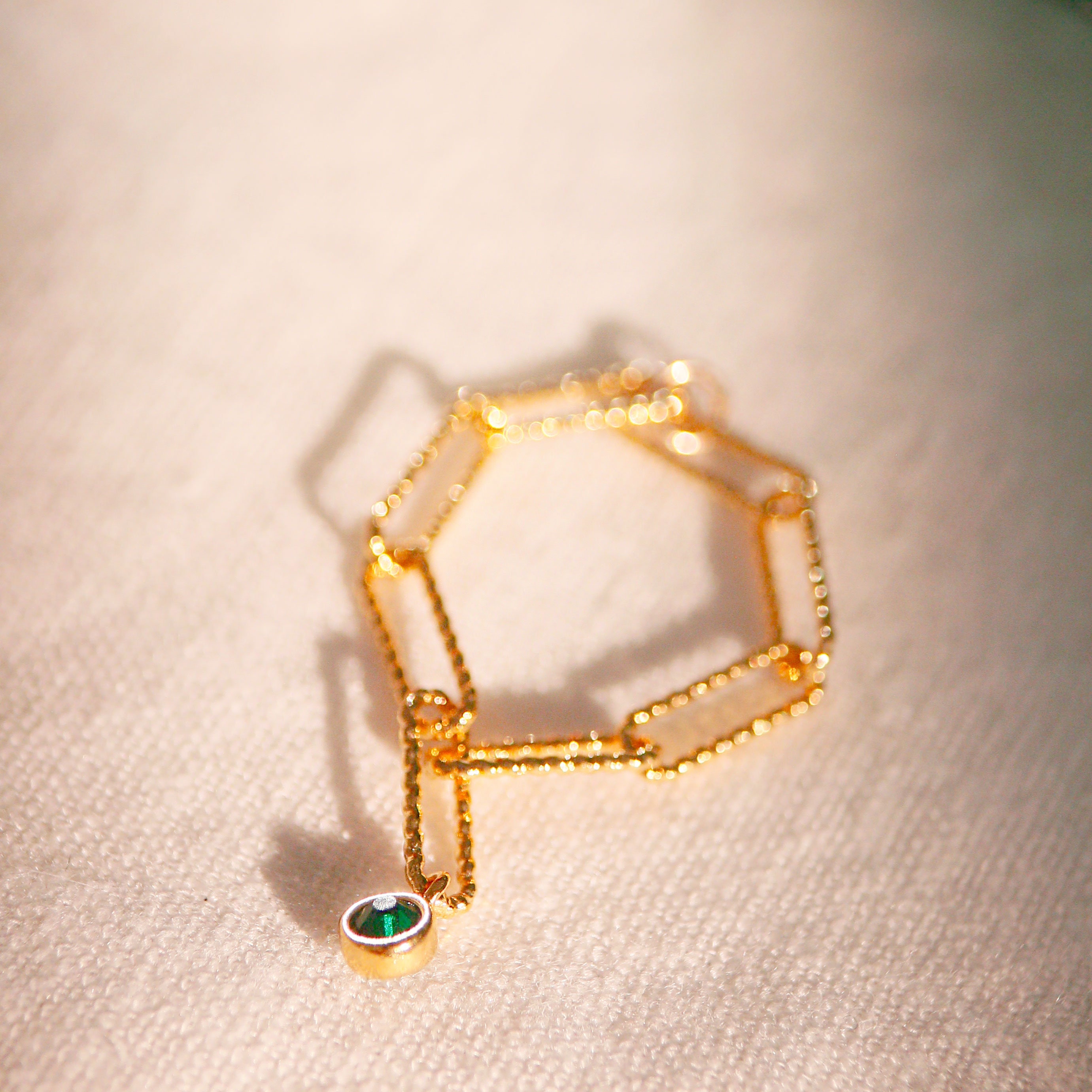 Birthstone ring paper clip chain rings best gift for her unique stone ring