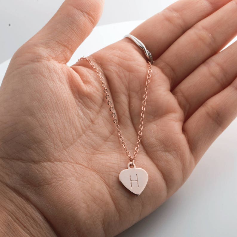 Hand Stamped Heart Charm Initial Necklace16k Gold Silver Rose Gold PlatedGift for Birthday Wedding Bridesmaid Mothers day Mother Daughter