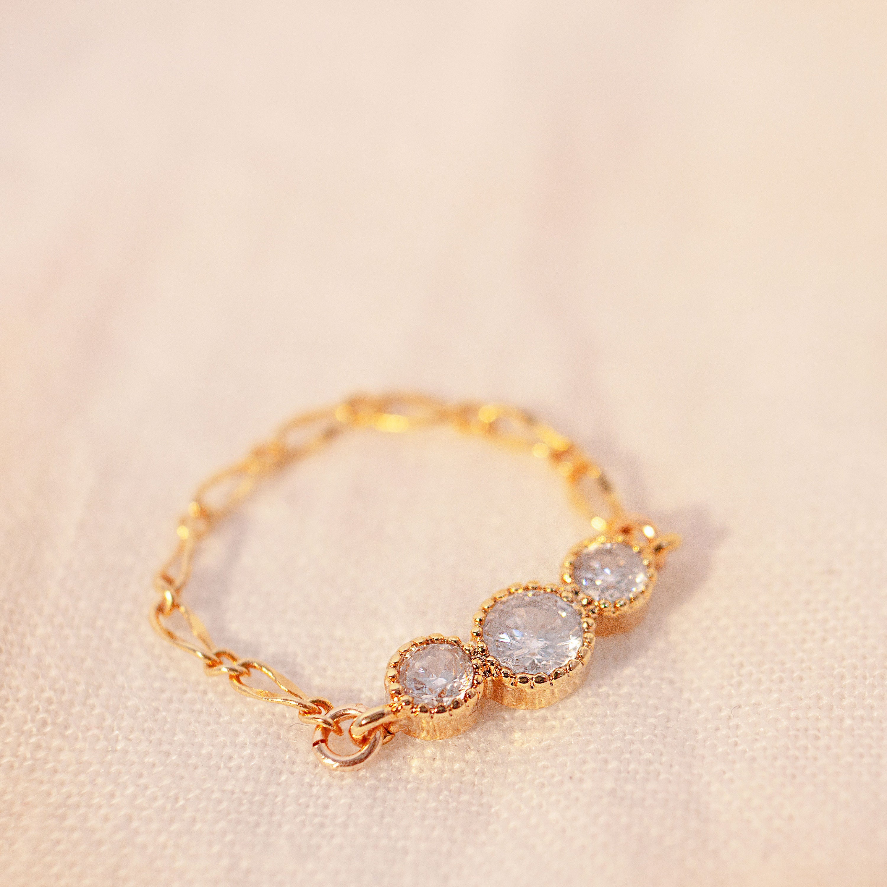 Gold cubic chain ring 16K gold plated chain ring best gift for her