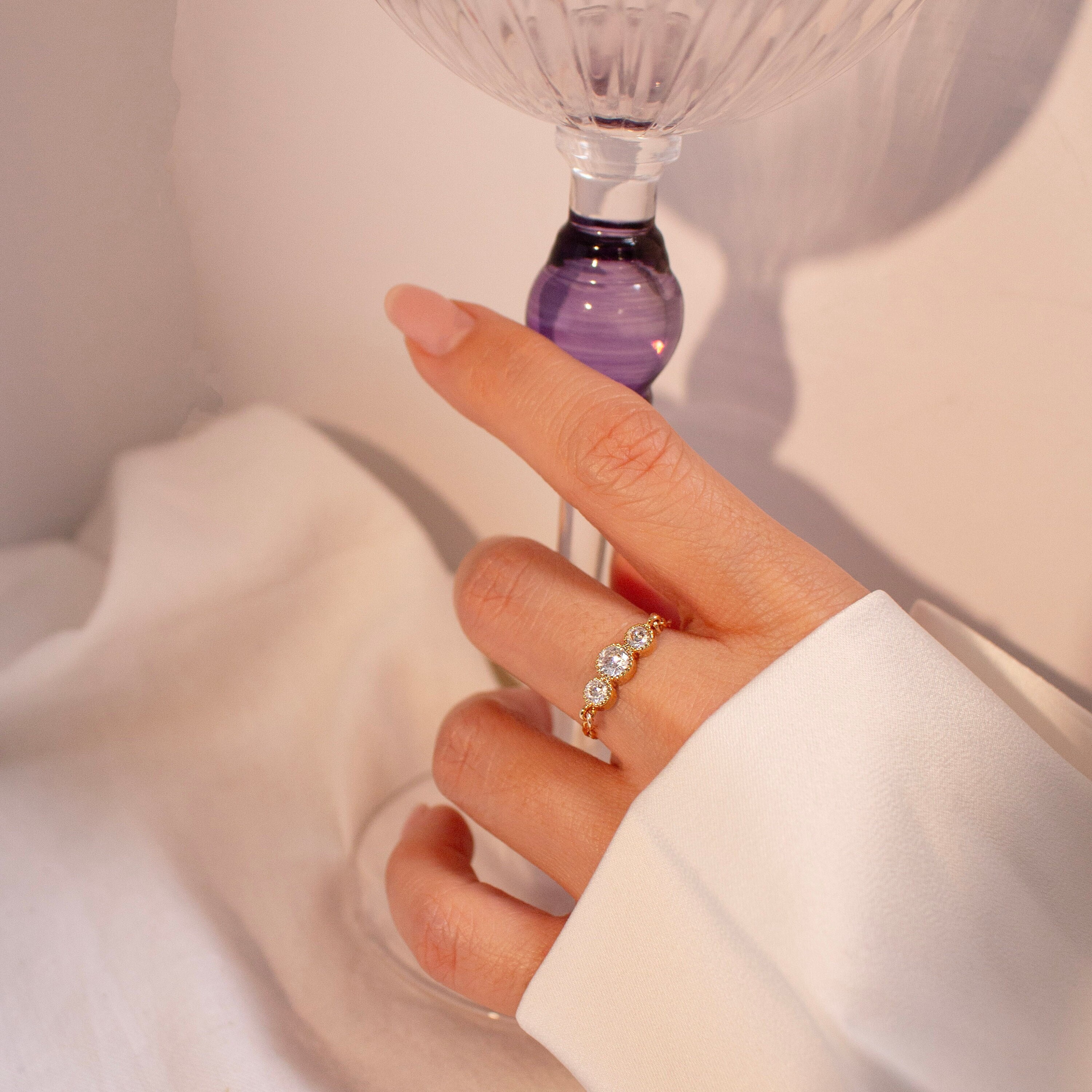 Gold cubic chain ring 16K gold plated chain ring best gift for her