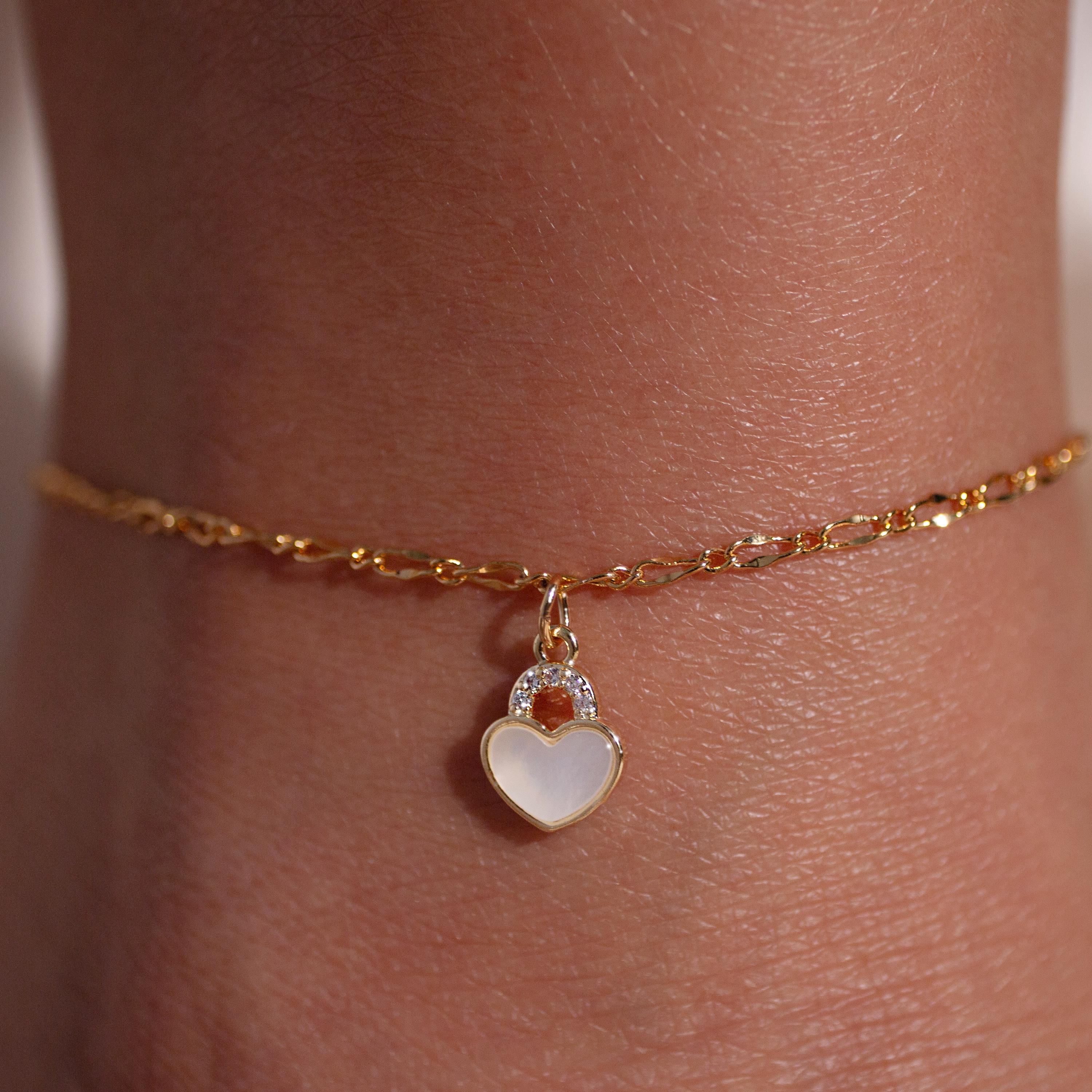Heart Pearl Anklet Lockit Ankle Bracelet Gold Mother of