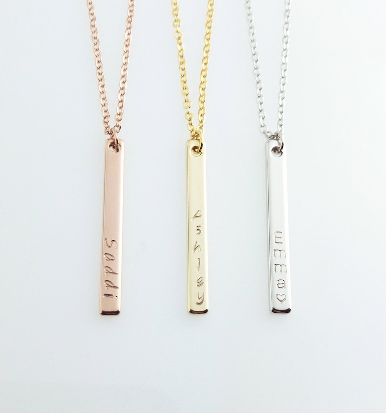Personalize Vertical Name Bar Necklace Hand Stamped Gold Etsy