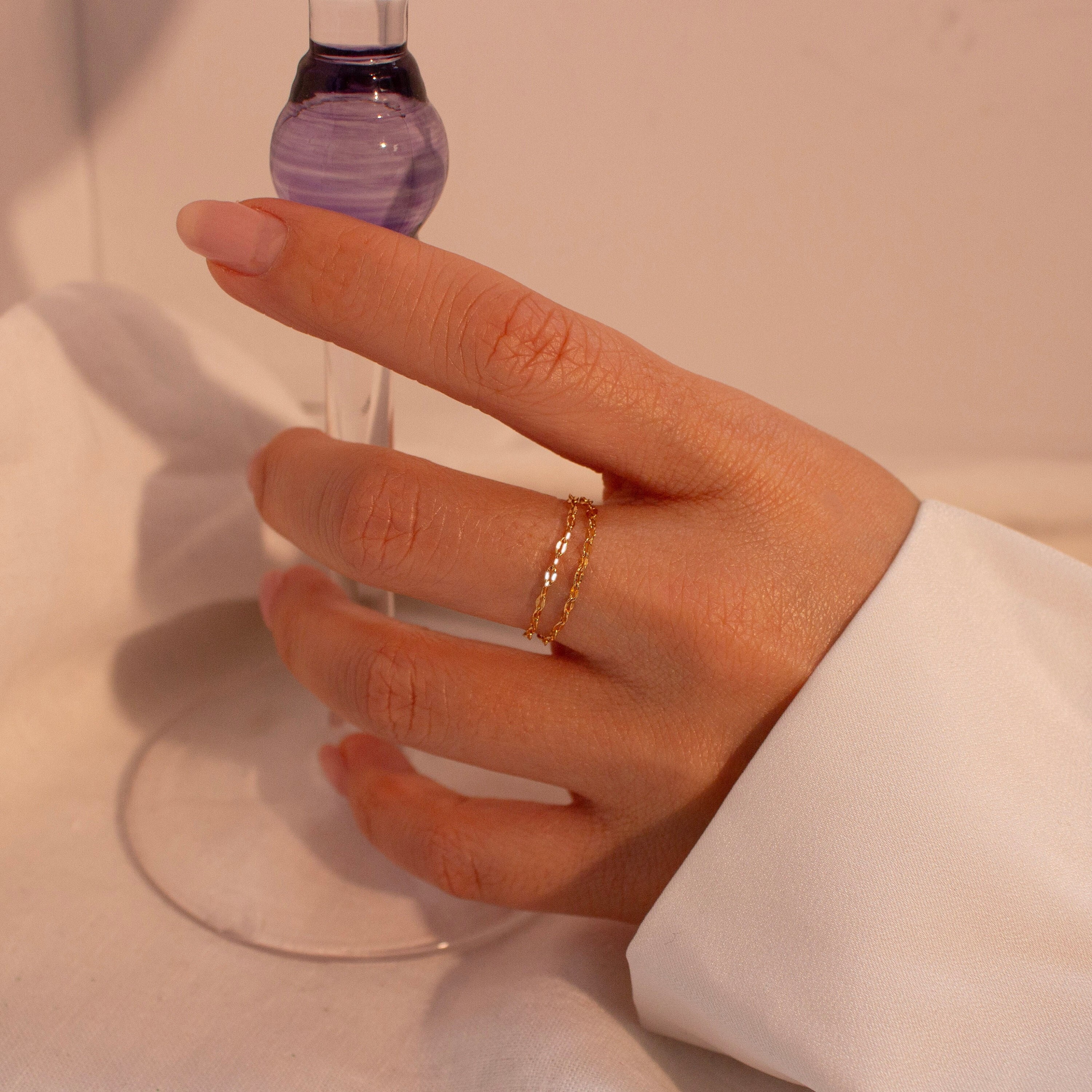 Permanent gold double chain ring dainty chain rings best gift for her