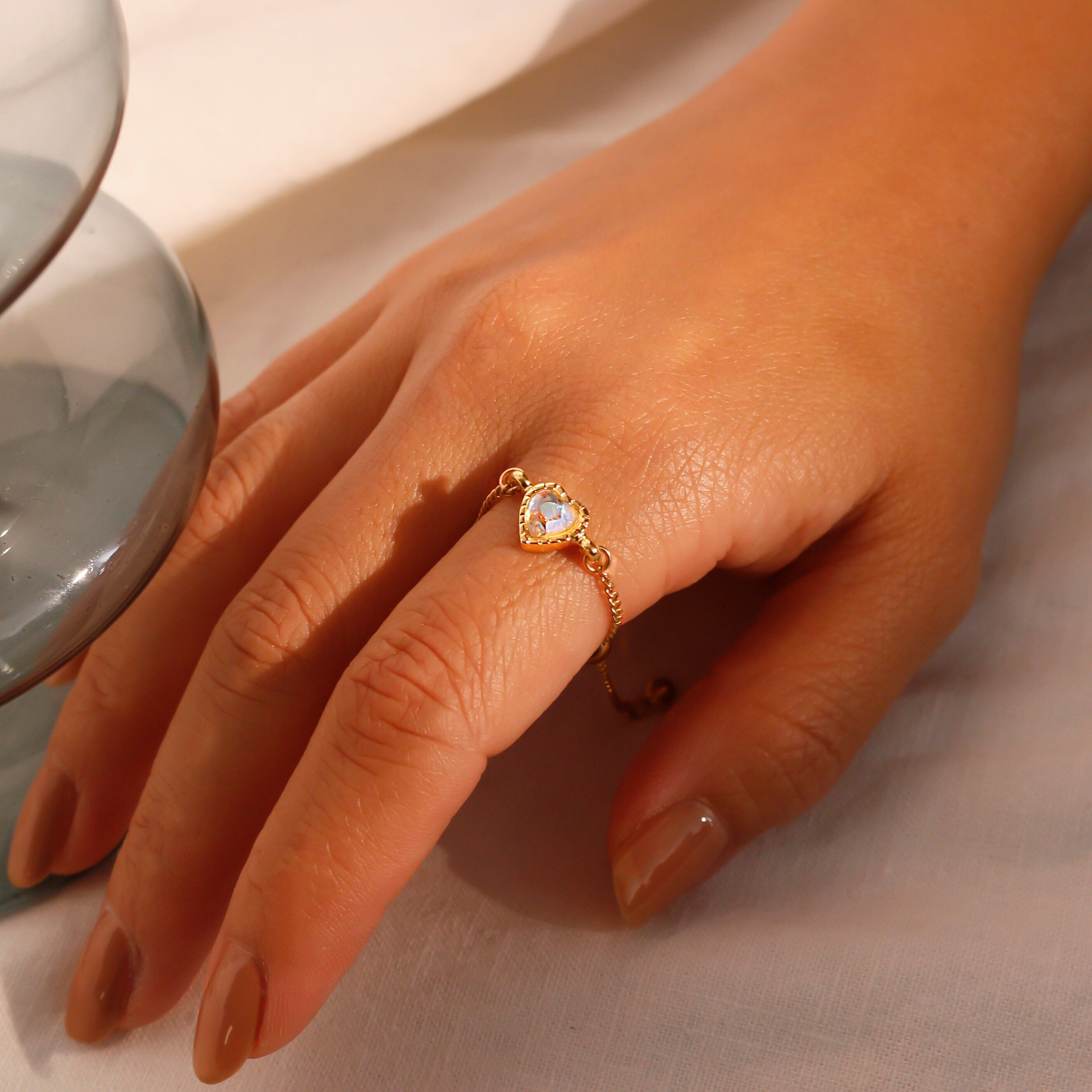Heart Opal Ring Adjustable Personalized Rings unique cute ring best gift for her
