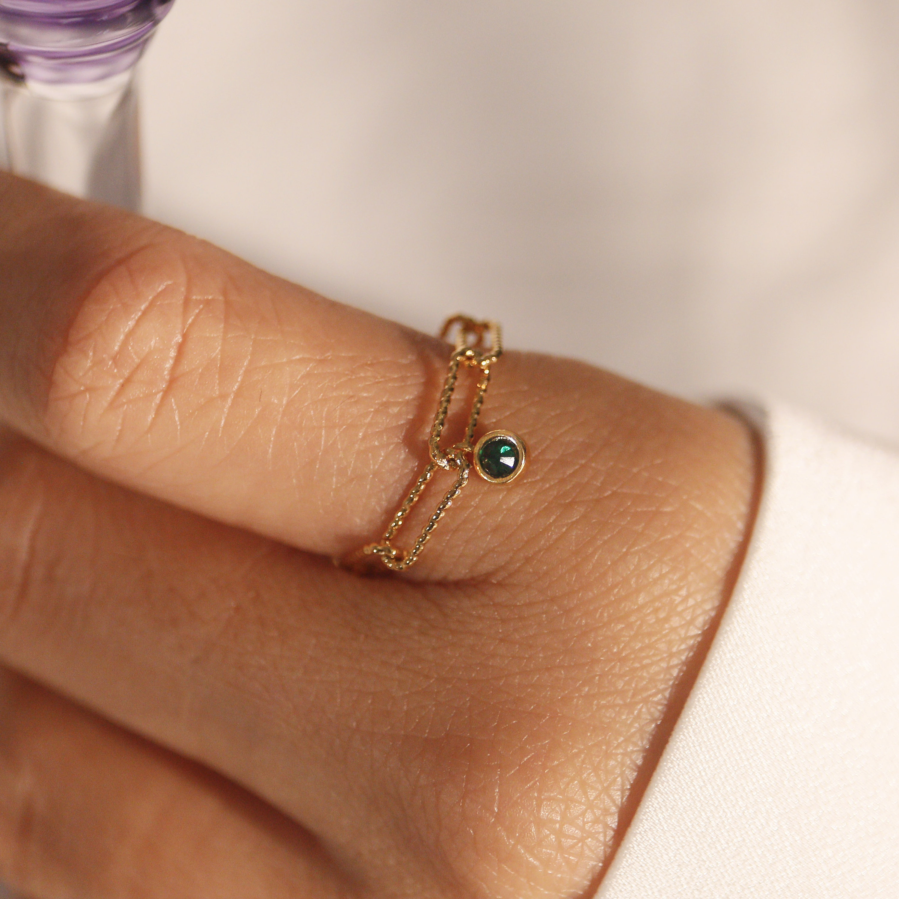 Birthstone ring paper clip chain rings best gift for her unique stone ring