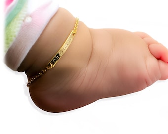 Tobillera personalizada para bebé: Tobillera con nombre chapada en oro de 16 quilates