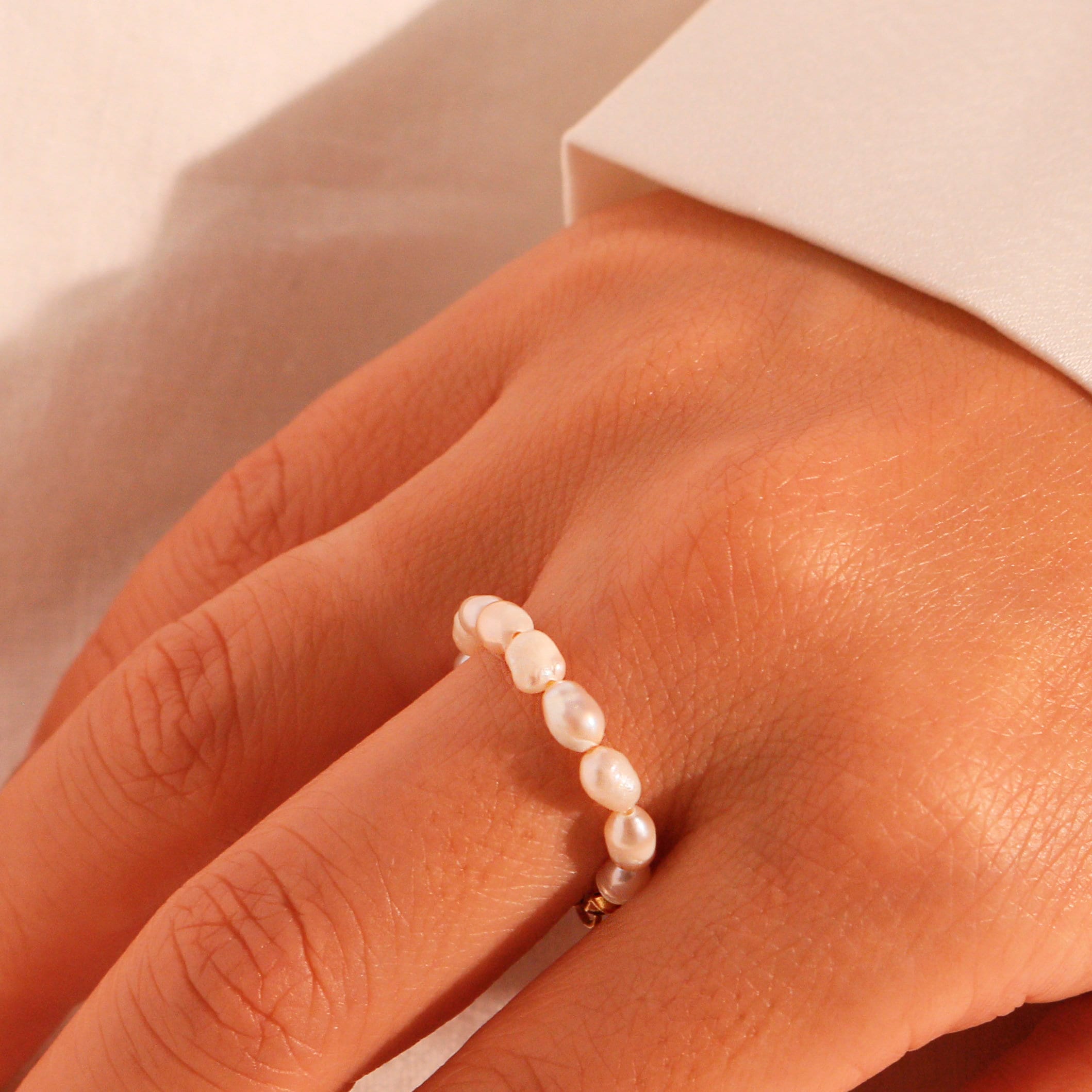 Emerald ring gold Pearl birthstone adjustable rings for her chain ring best gift for her