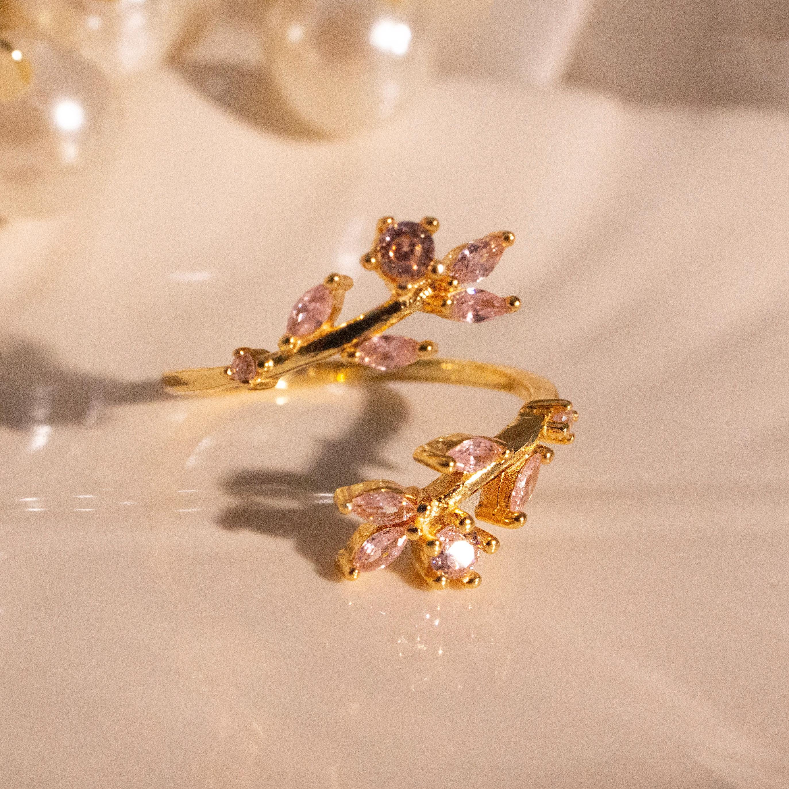 Flower ring rose pink sterling silver adjustable feminine free size rings best gift for her