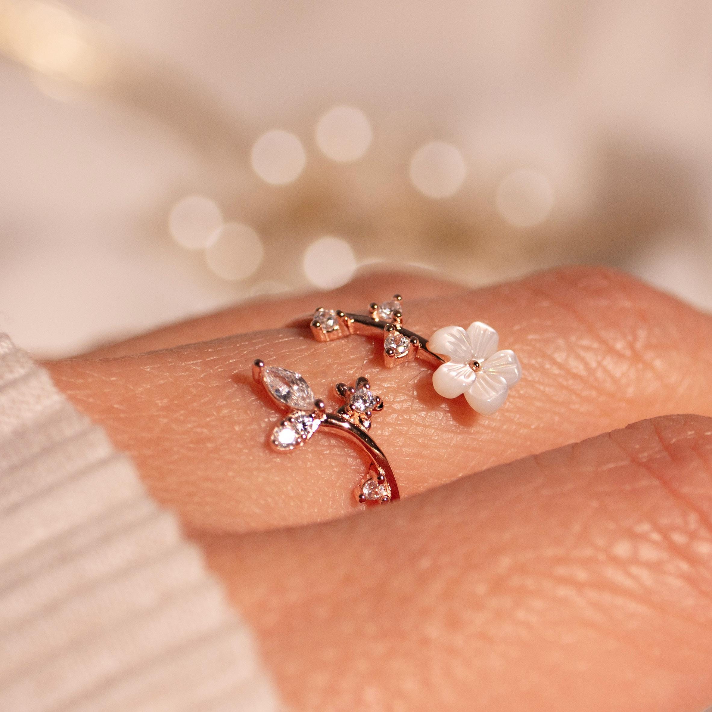 Birth Flower Ring Mother of Pearl Sakura Rings Adjustable Sterling Silver Personalized Birthstone Gift