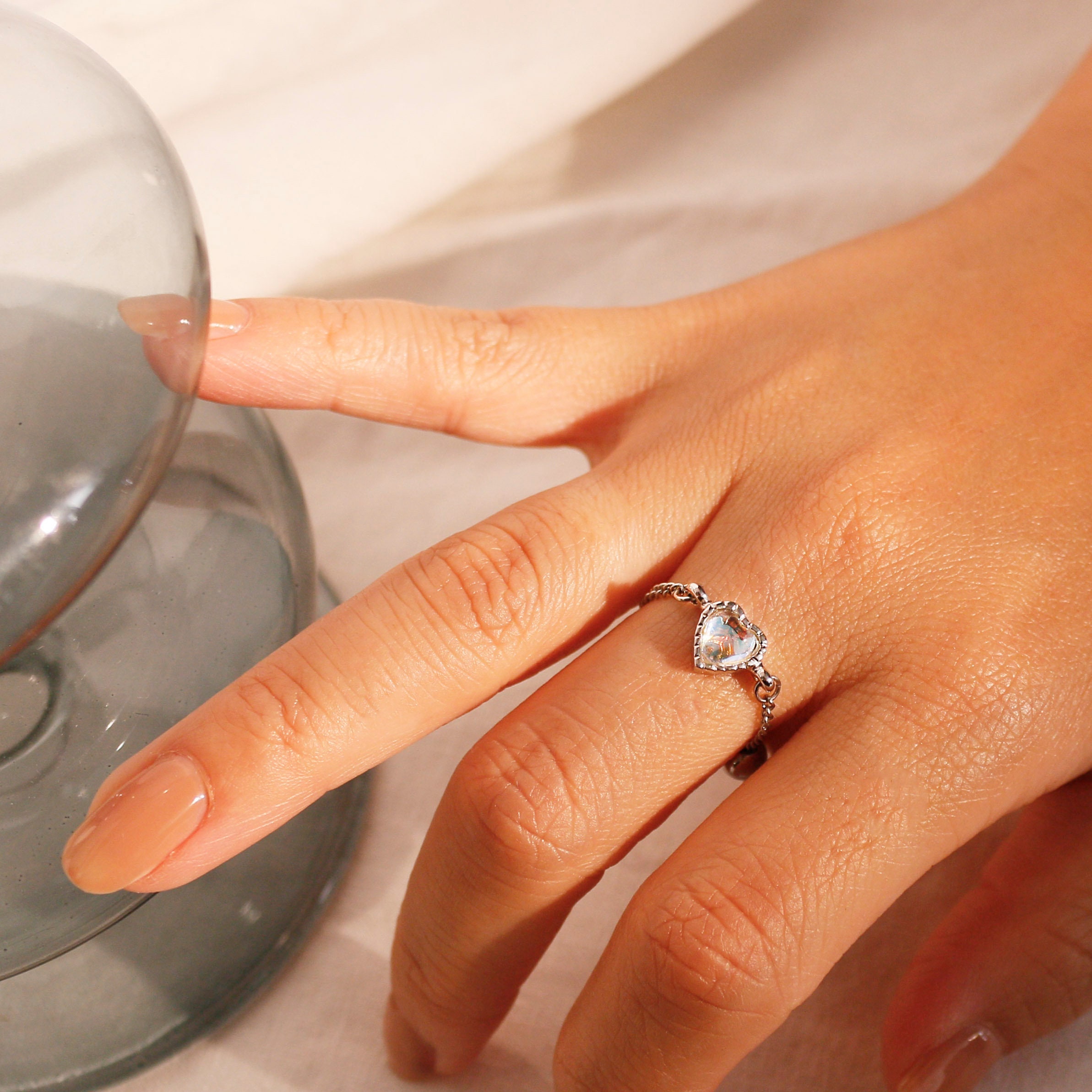 Heart Opal Ring Adjustable Personalized Rings unique cute ring best gift for her