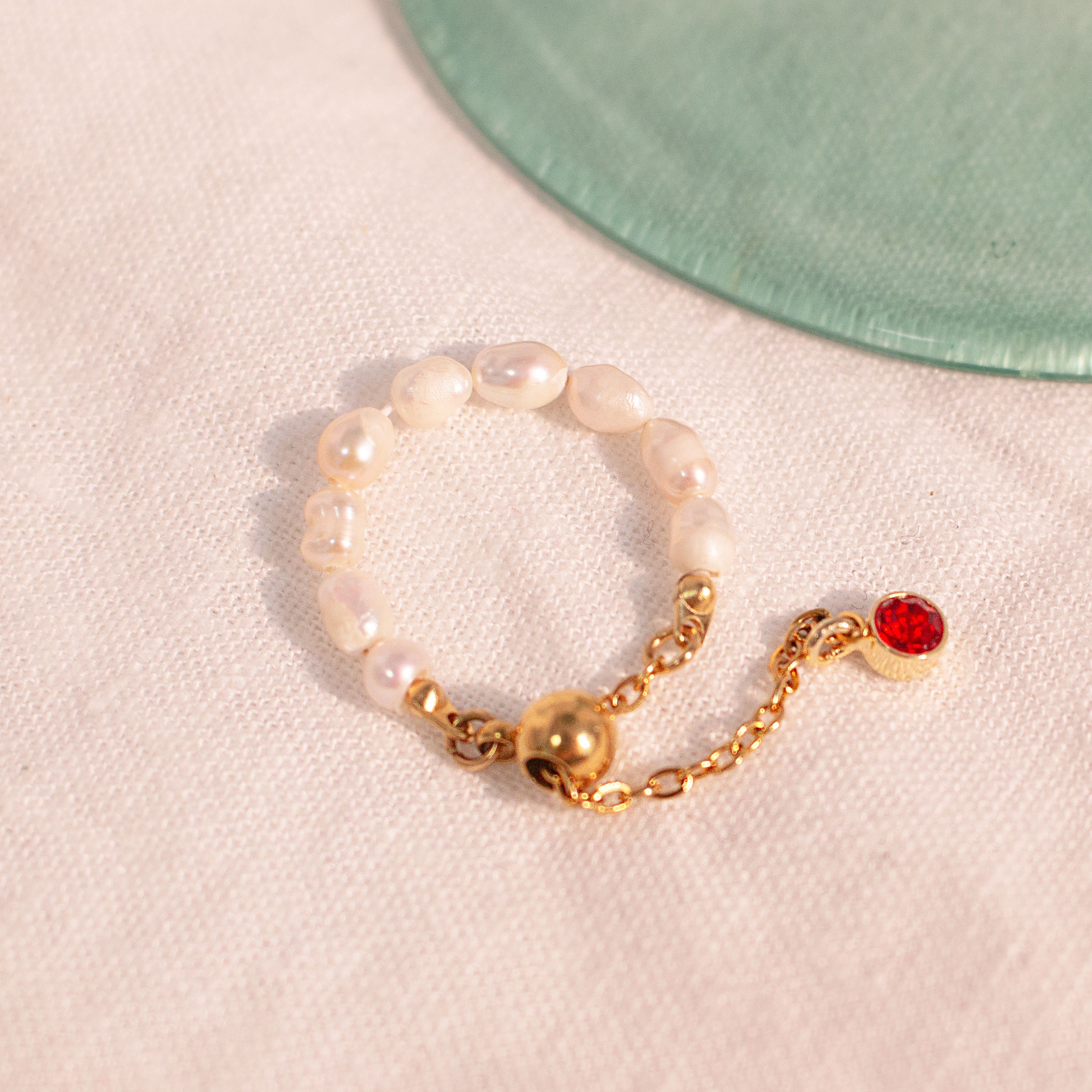 Emerald ring gold Pearl birthstone adjustable rings for her chain ring best gift for her