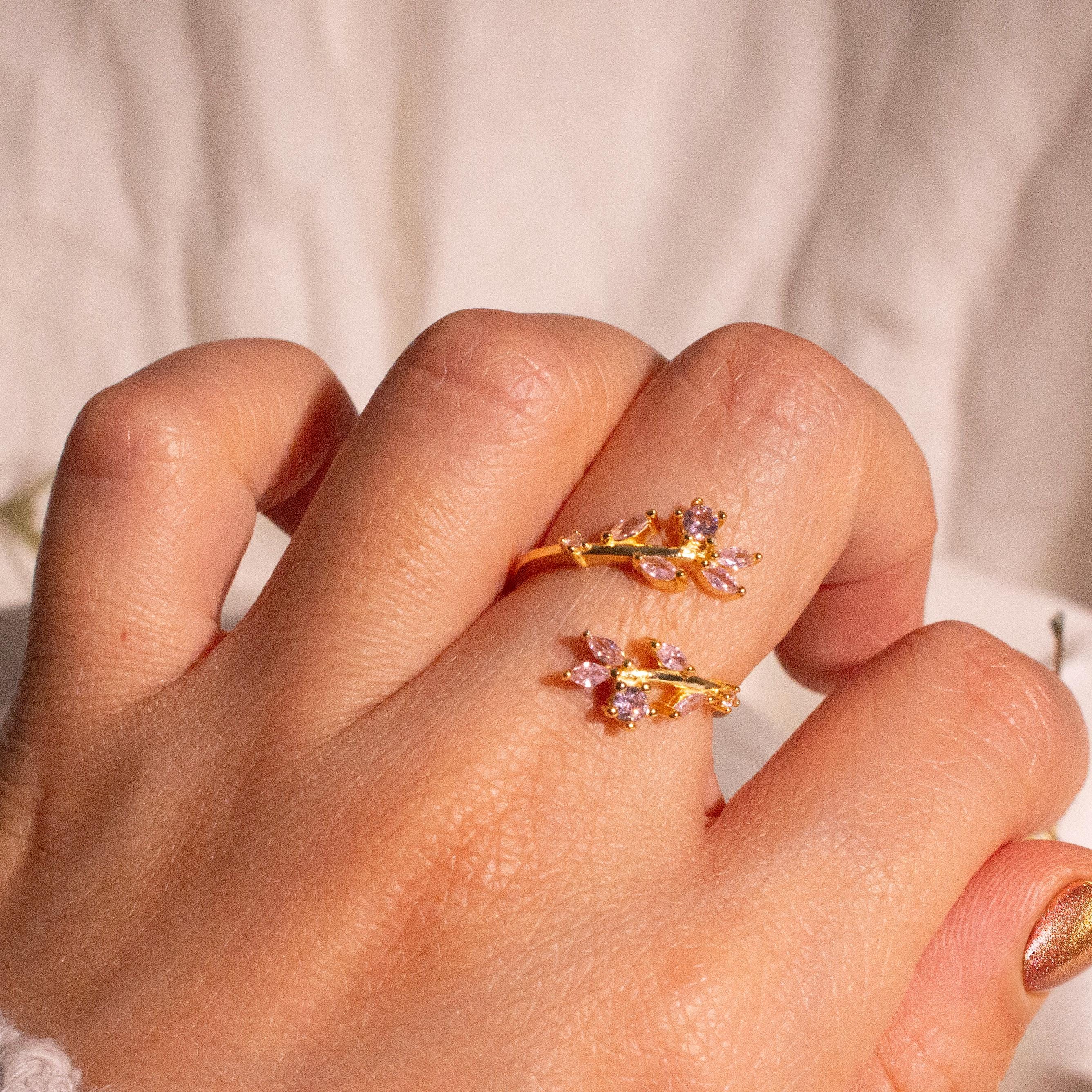 Flower ring rose pink sterling silver adjustable feminine free size rings best gift for her