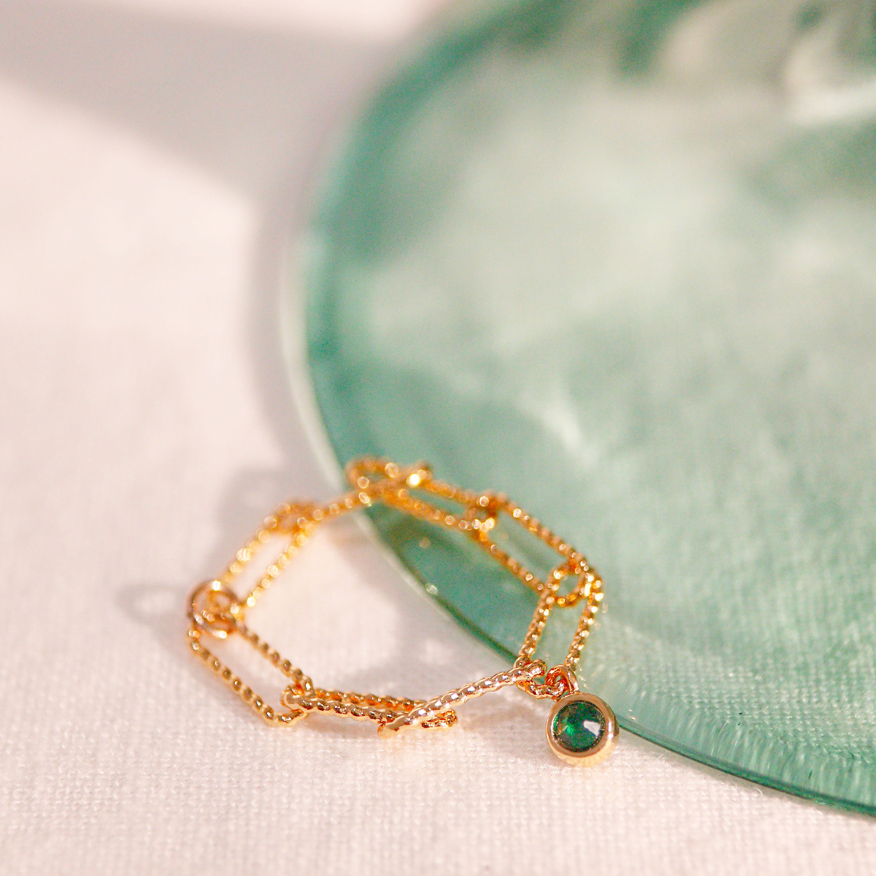 Birthstone ring paper clip chain rings best gift for her unique stone ring