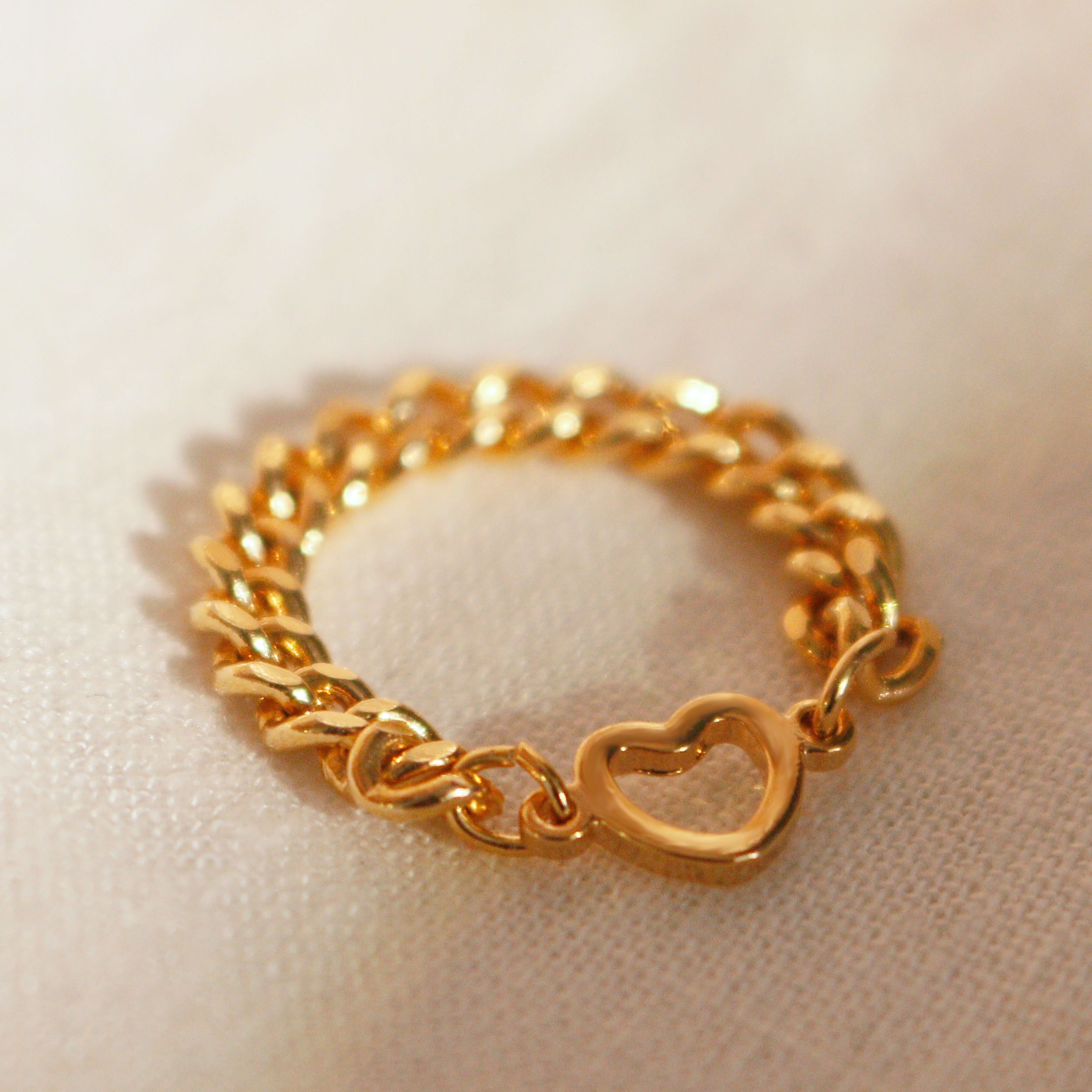 Bold Heart chain ring permanent gold chain ring minimalist dainty simple gold rings best gift for her