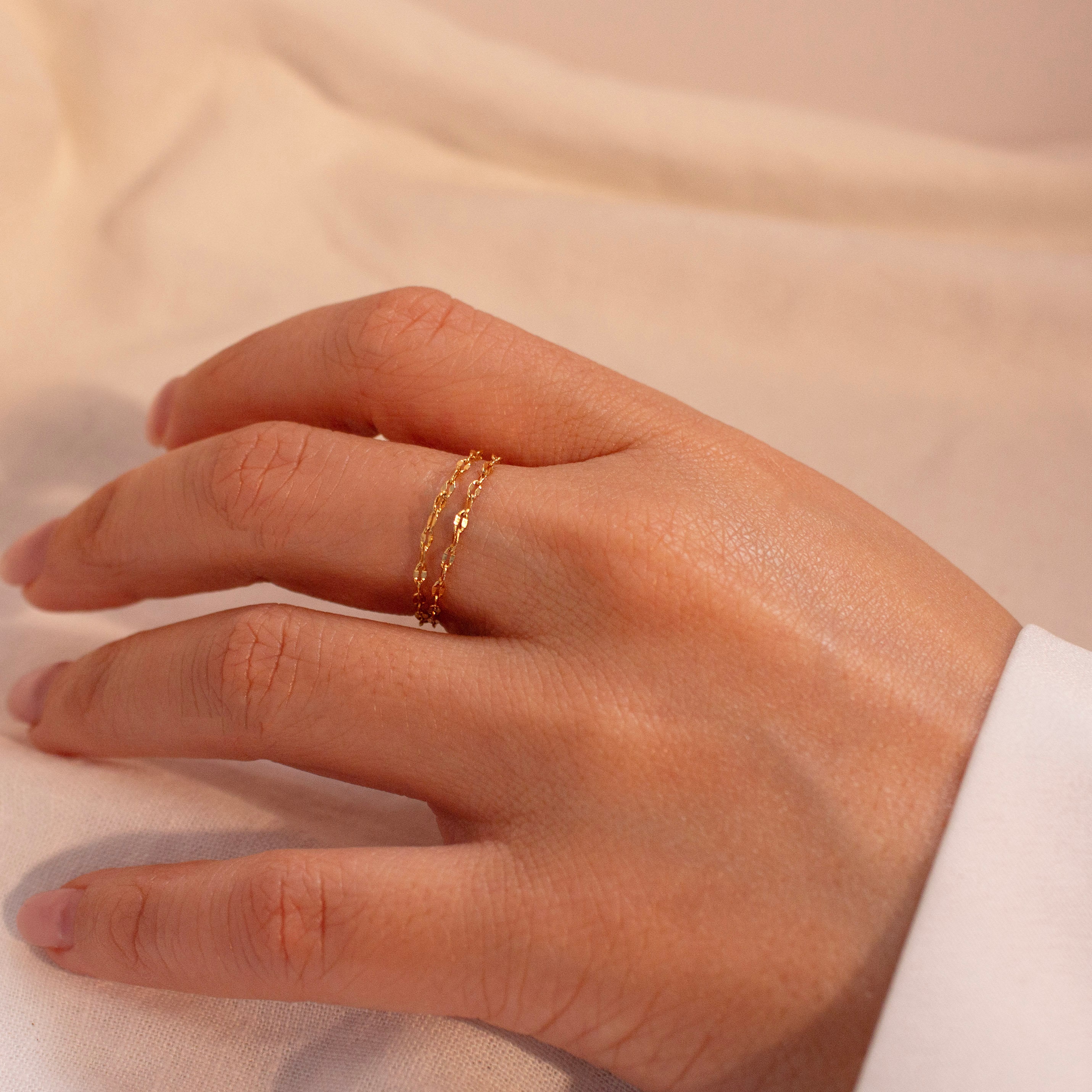 Permanent gold double chain ring dainty chain rings best gift for her
