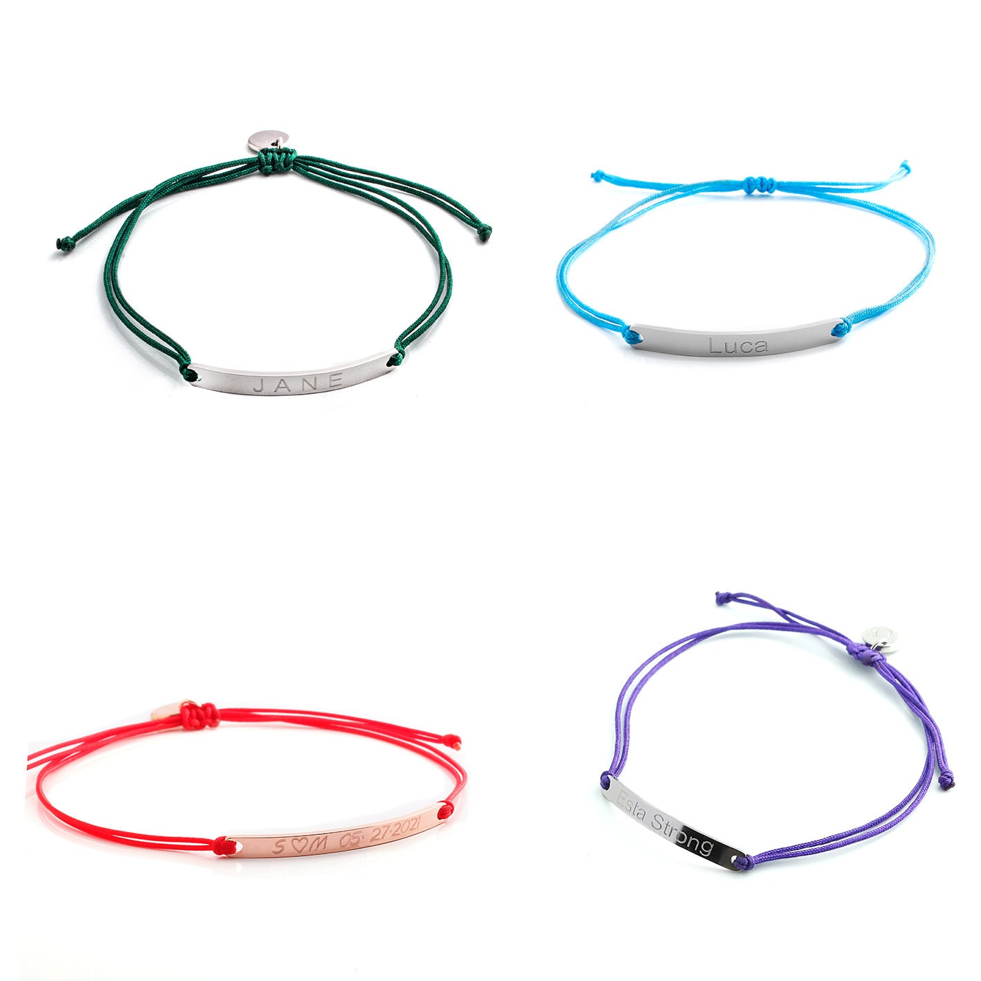 Red String Bracelet Personalized Name Bar Dainty Hand stamped Etsy