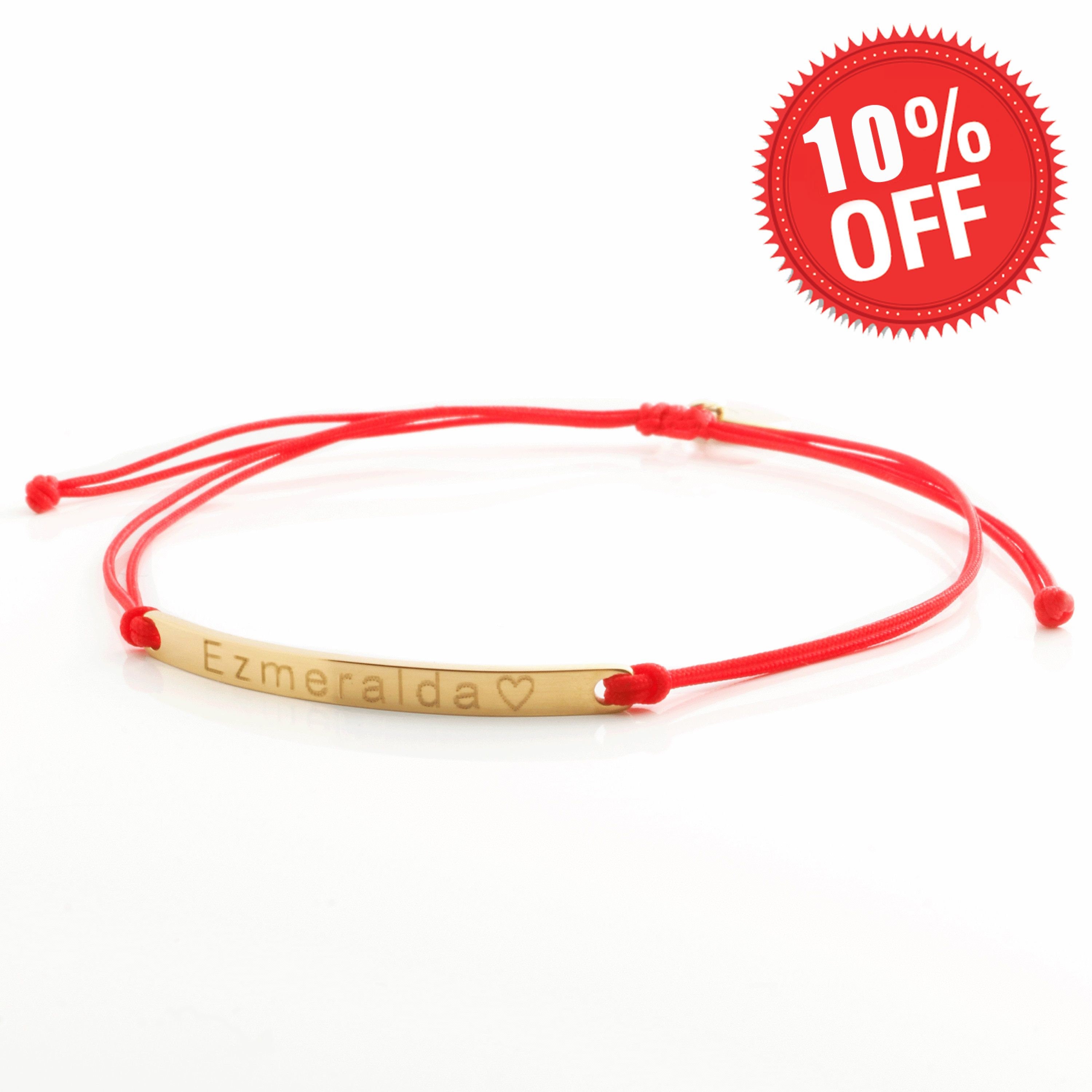 Red String Bracelet Personalized Name Bar Dainty Hand stamped Etsy