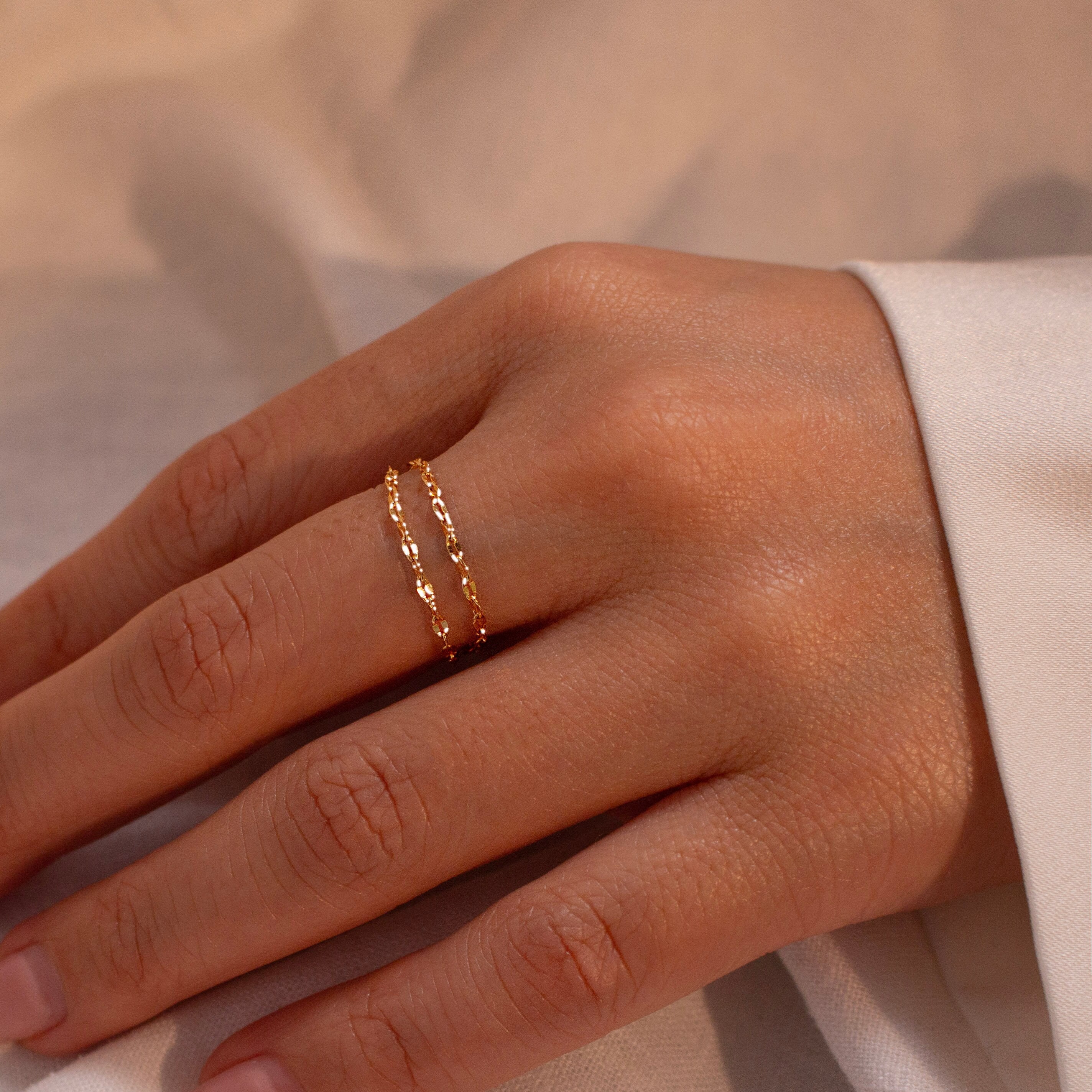 Permanent gold double chain ring dainty chain rings best gift for her
