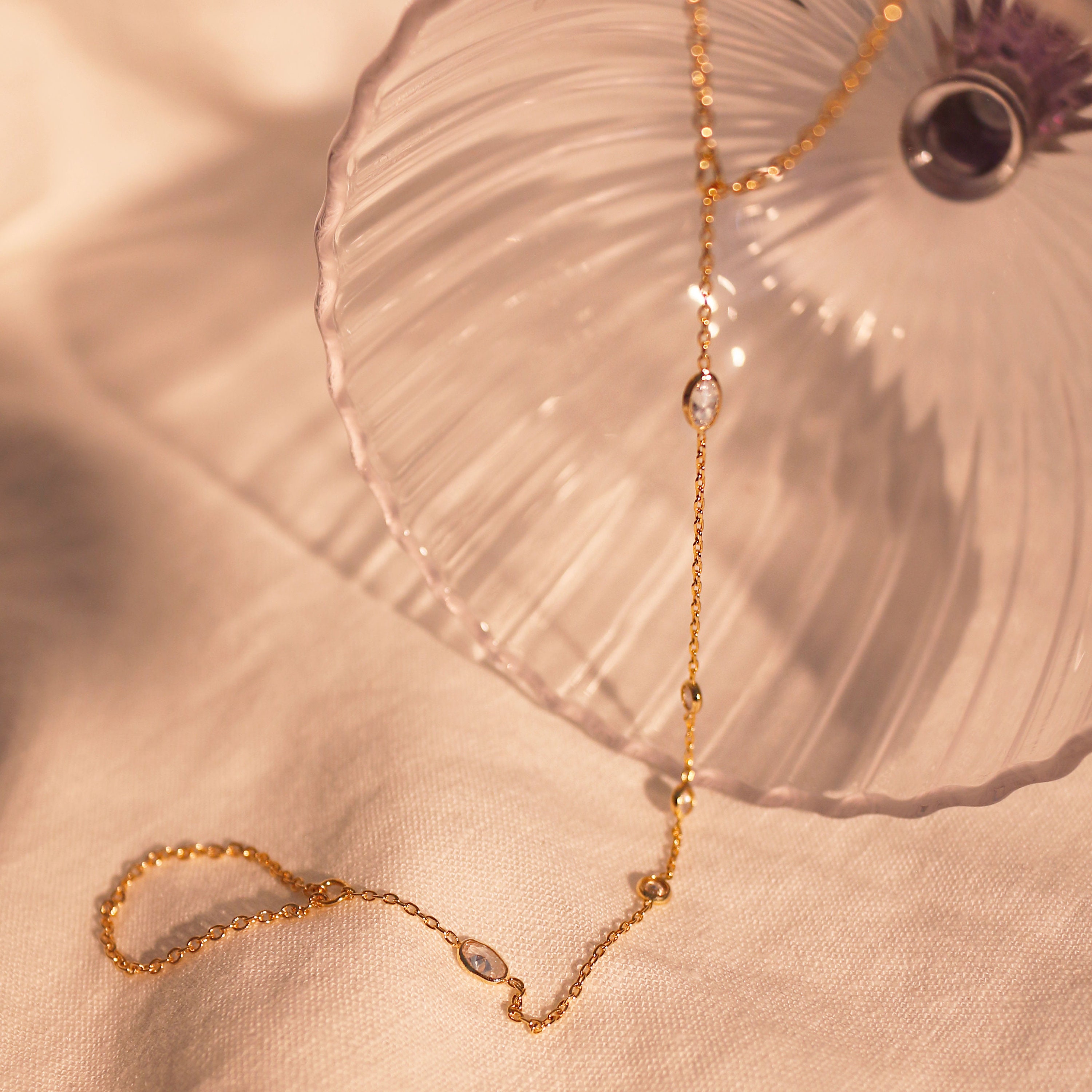 Hand chain 16K Gold Bracelet Dainty plated Hand Chains Bracelets for Her Link Ring Bracelet