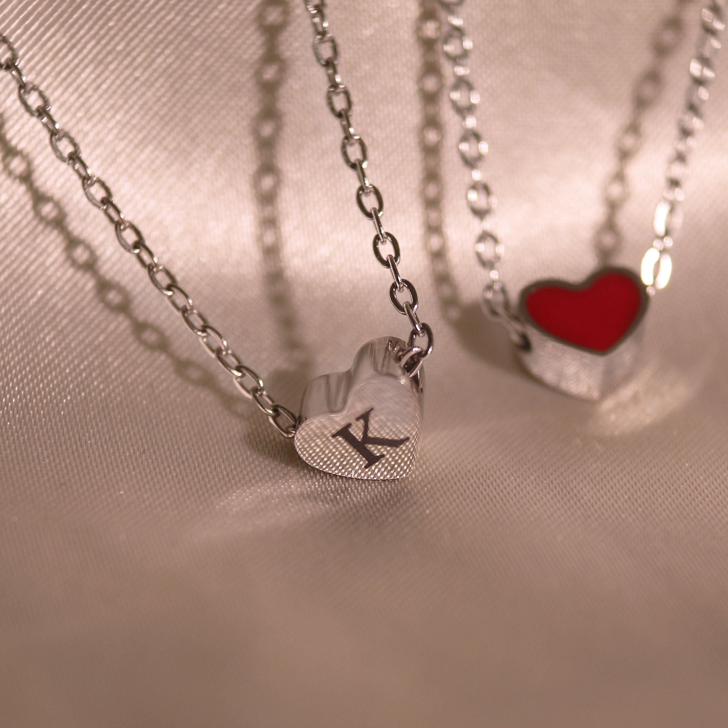 Silver Red Heart Necklace Love Pendant Necklace Cute Heart