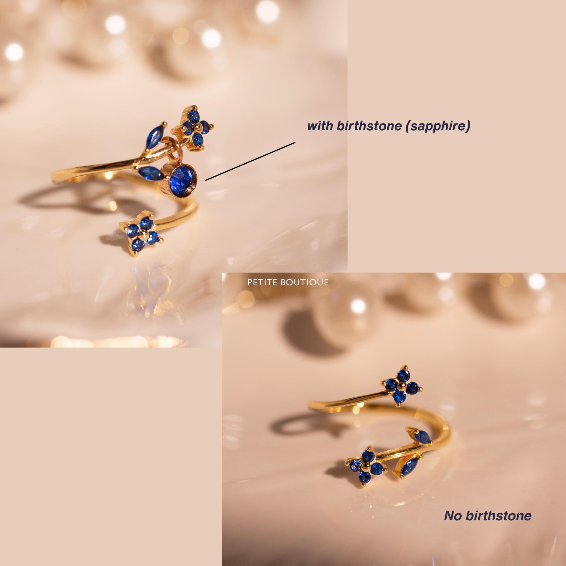Something Blue Ring Sapphire Flower Rings Adjustable 925 Sterling Silver Gold Plated, Dainty Gift for Her, Free Size Floral Jewelry