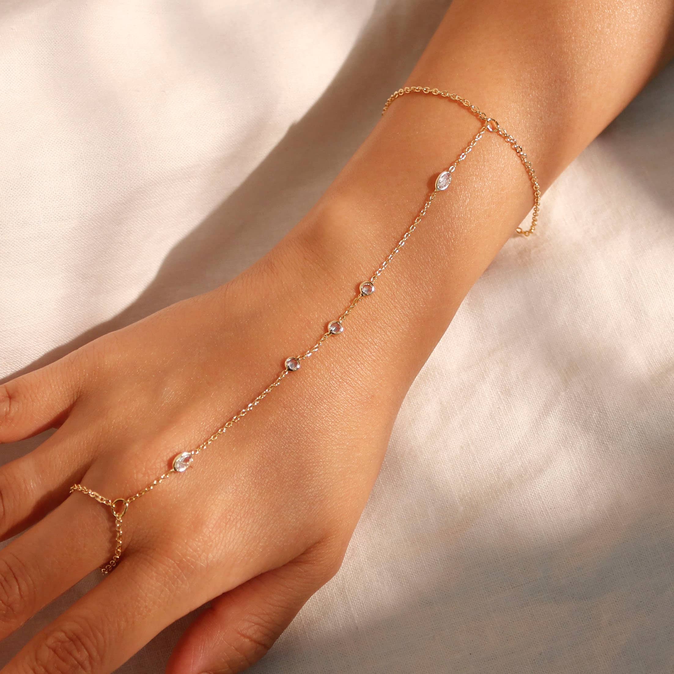 Hand chain 16K Gold Bracelet Dainty plated Hand Chains Bracelets for Her Link Ring Bracelet