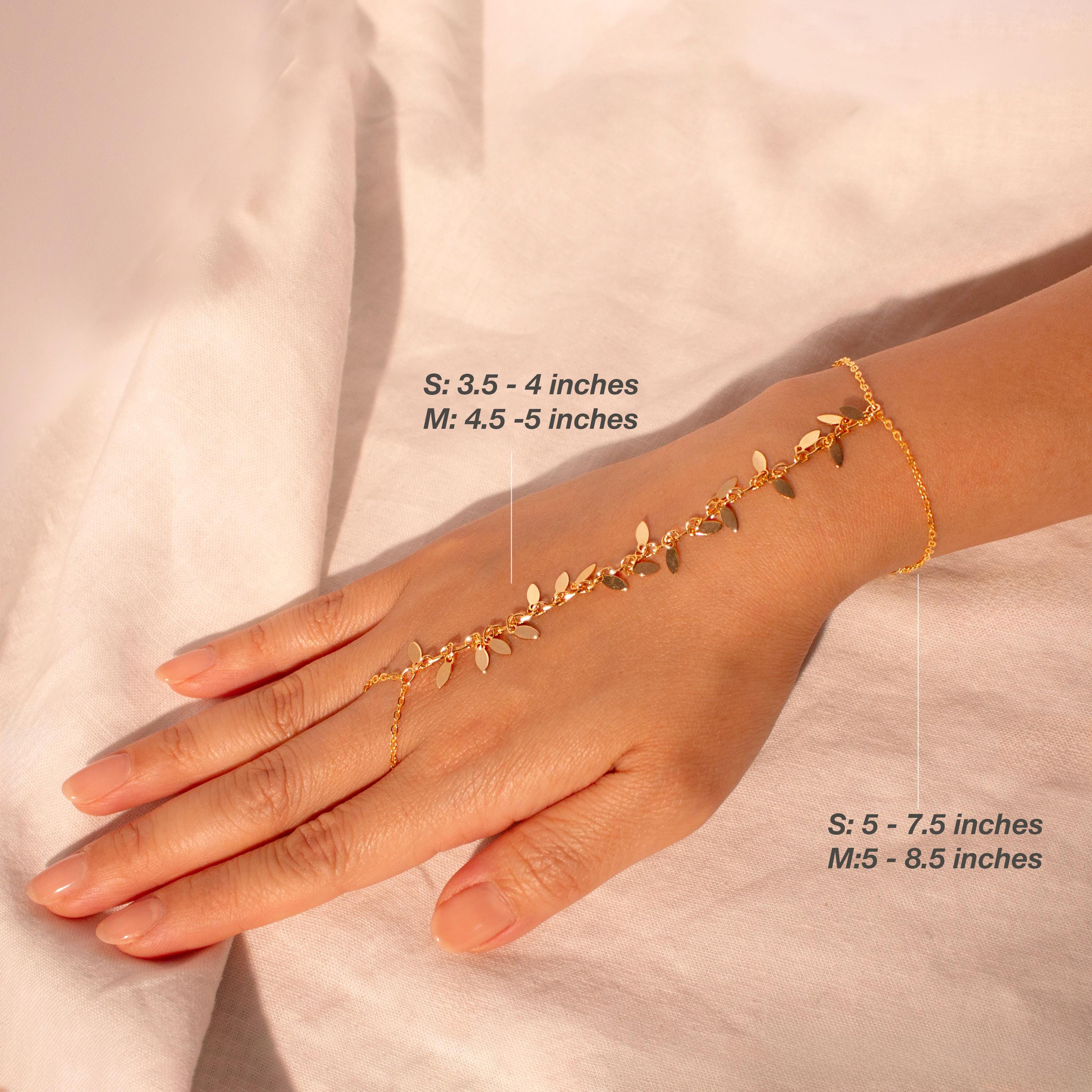 Gold leaves hand chain ring chacha slave ring chain bracelet best gift for her