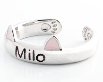 Personalized Name Cat Ring Sterling Silver One Size Ring Cute Cat Ring Adjustable Cat Ring