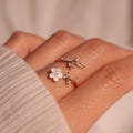 Birth Flower Ring 925 Sterling Silver Mother of Pearl Sakura Rings Adjustable Delicate Personalized Birthstone Gift