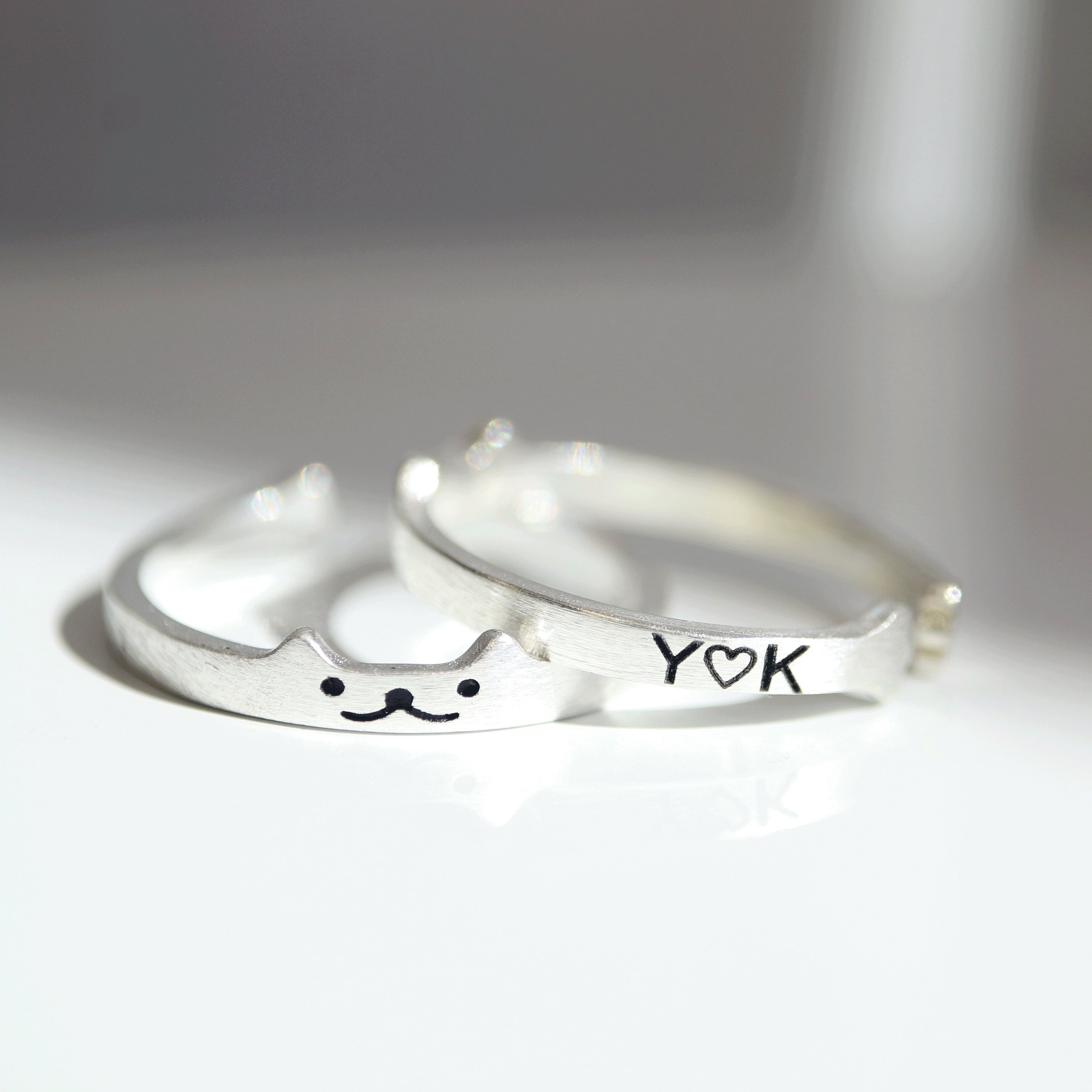 Adjustable Sterling Silver cat Ring Personalized your name initial kitty Rings unique gift