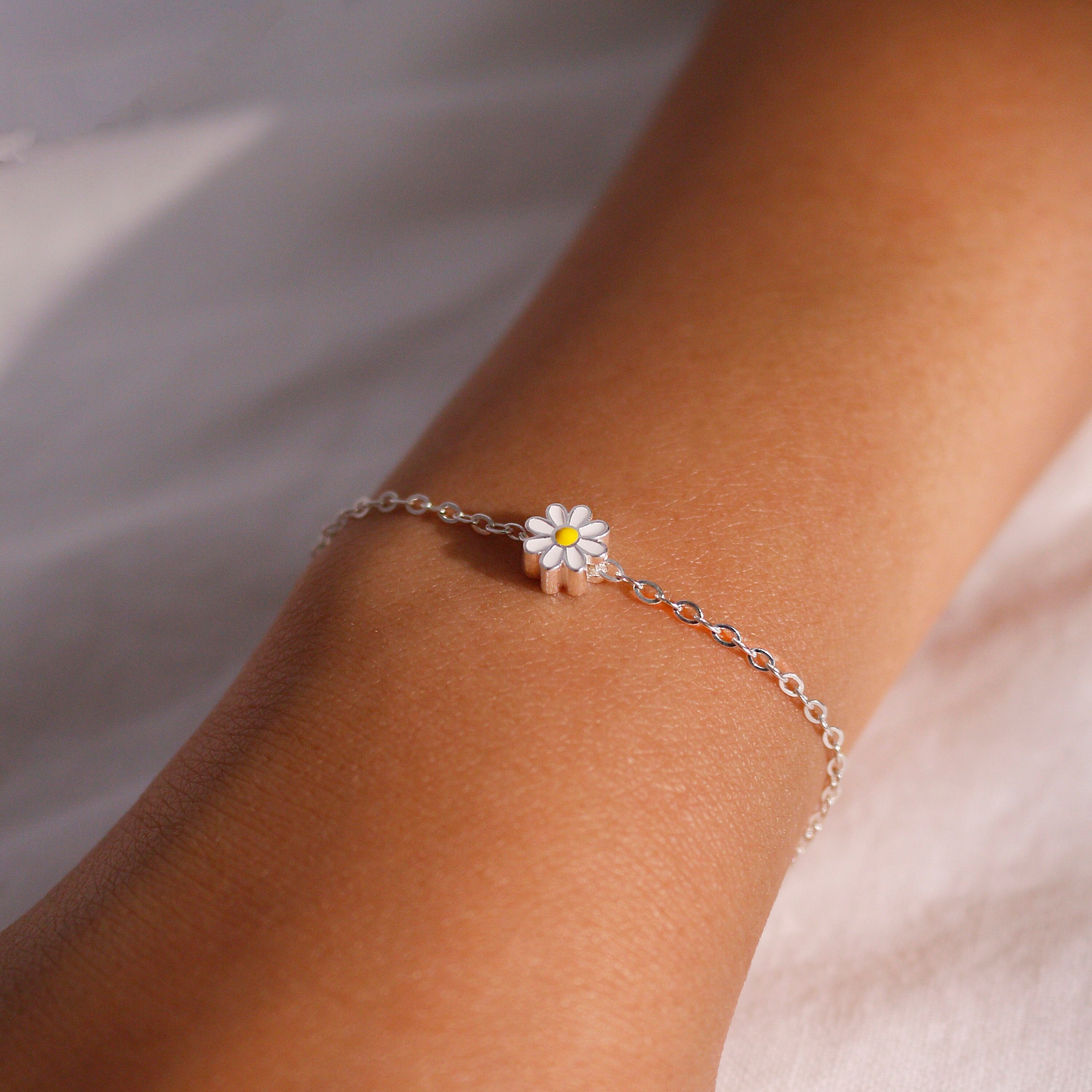 Sterling Silver Daisy bracelet dainty cute flower bracelets 925 silver best gift for her