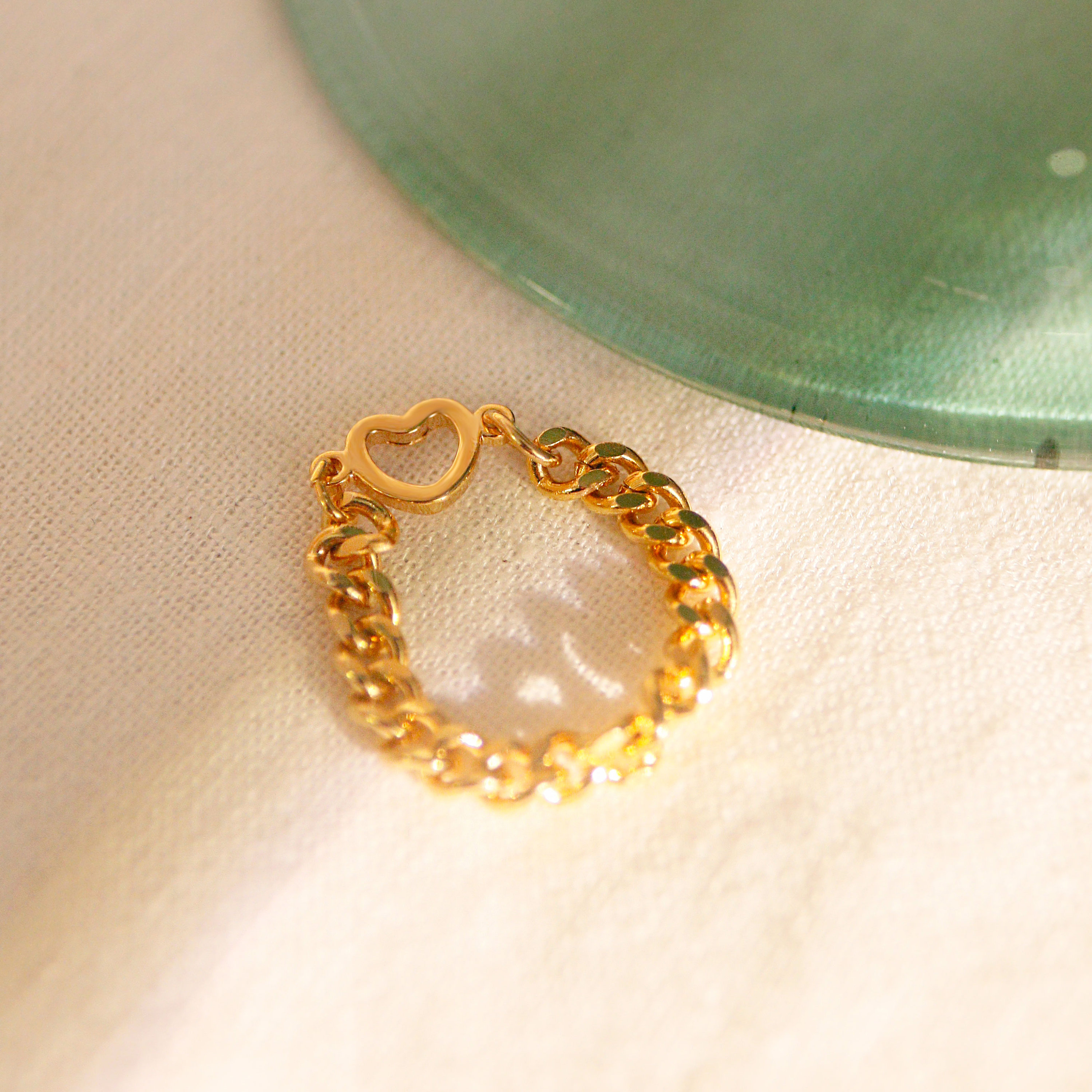Bold Heart chain ring permanent gold chain ring minimalist dainty simple gold rings best gift for her