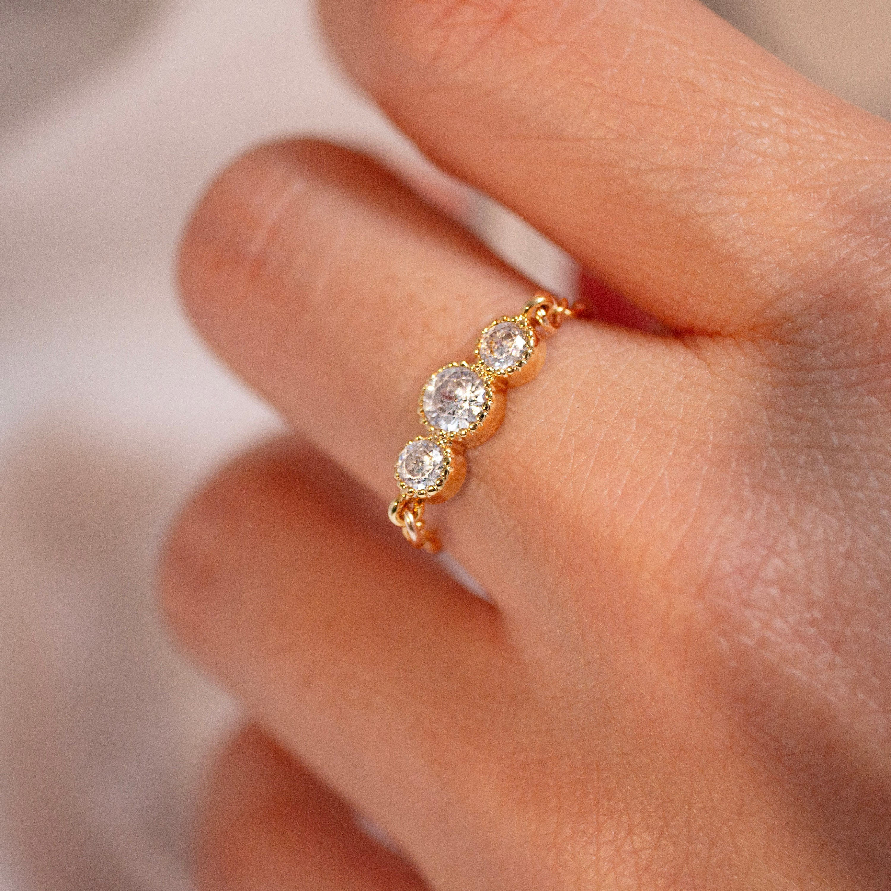 Gold cubic chain ring 16K gold plated chain ring best gift for her