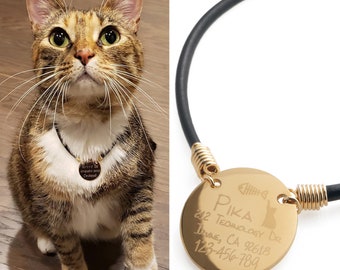 Cat Collar Personalized Necklace Lovely Pet Gift Name  Gift for Pet 100% leather  Safe Cat Collar Necklace